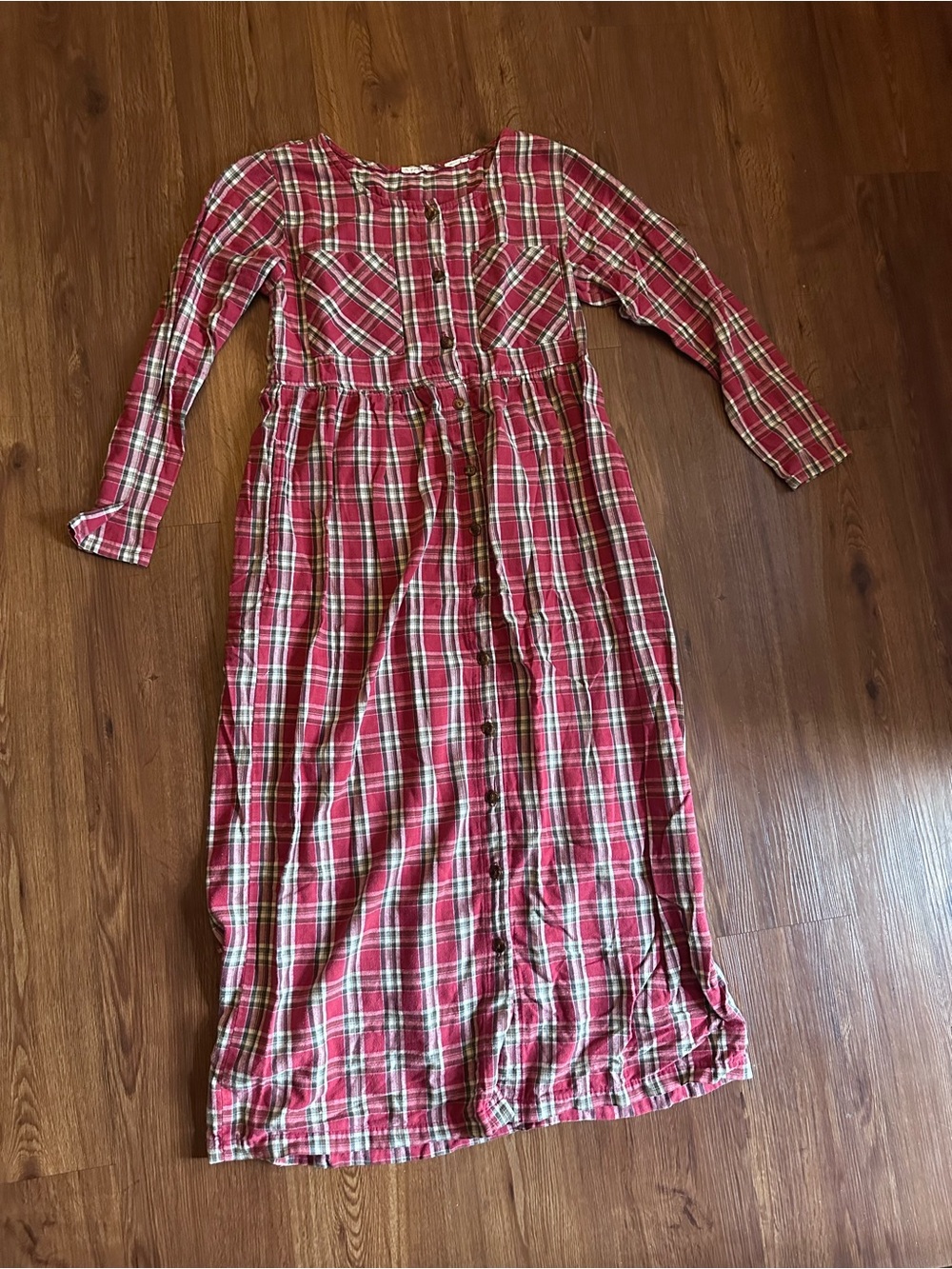 Vintage Red Plaid Flannel Maxi Dress Nightgown